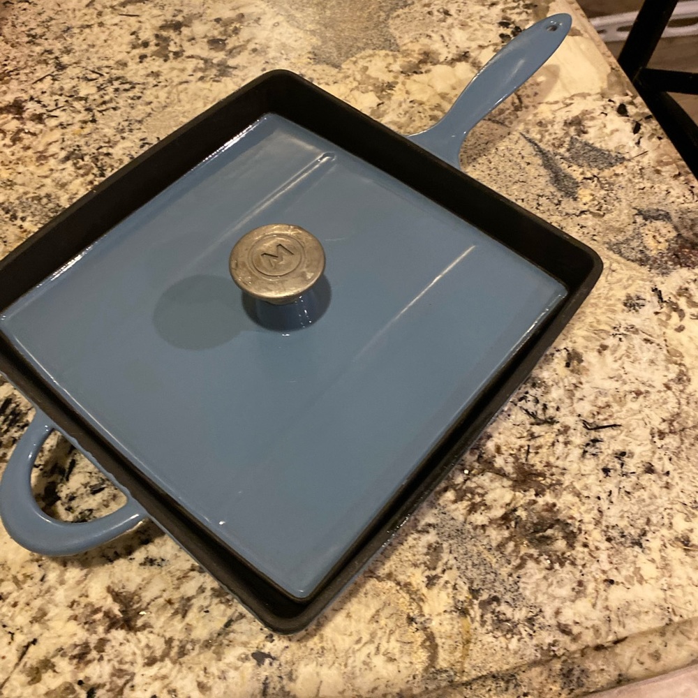 Mario Batali enameled grill & panini press blue